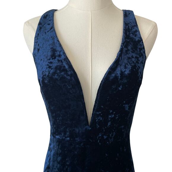 Windsor Y2K Plunge Mini Dress Velvet Fairy Dark Blue Whimsigoth Size Large - Picture 2 of 10